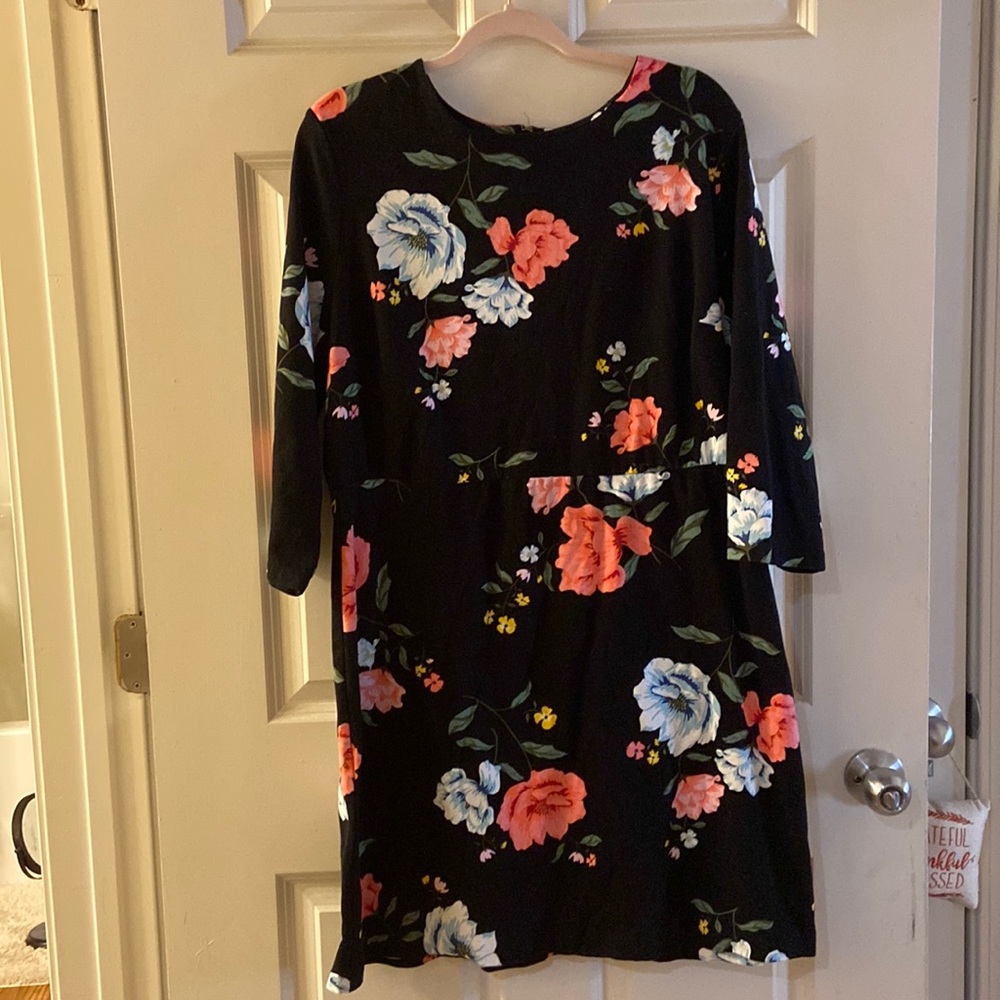 Old Navy Black and Floral Waisted and Fitted dress